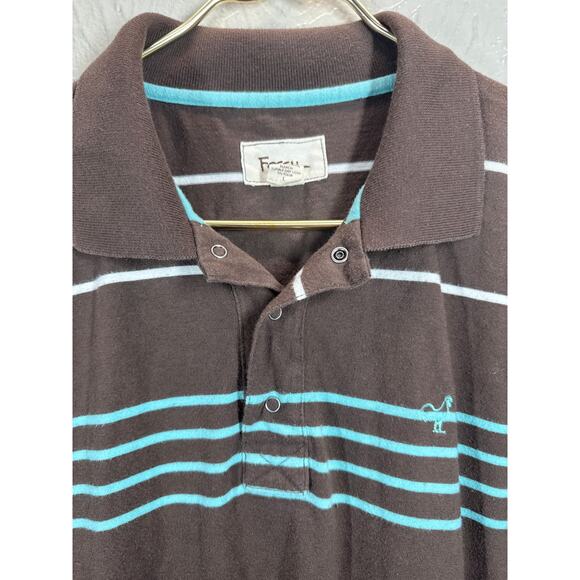 FOSSIL Mens Blue Brown Blue White Polo Shirt Striped Short Sleeve Size Large - Picture 3 of 5